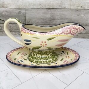 Temptations Old World Confetti - Gravy Boat w/ Underplate Serving Dish - By Tara